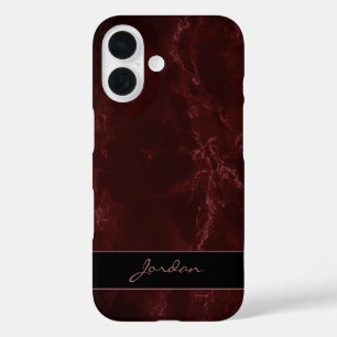 Burgundy Red Polished Marble Stone mit Namen iPhone 16 Hülle