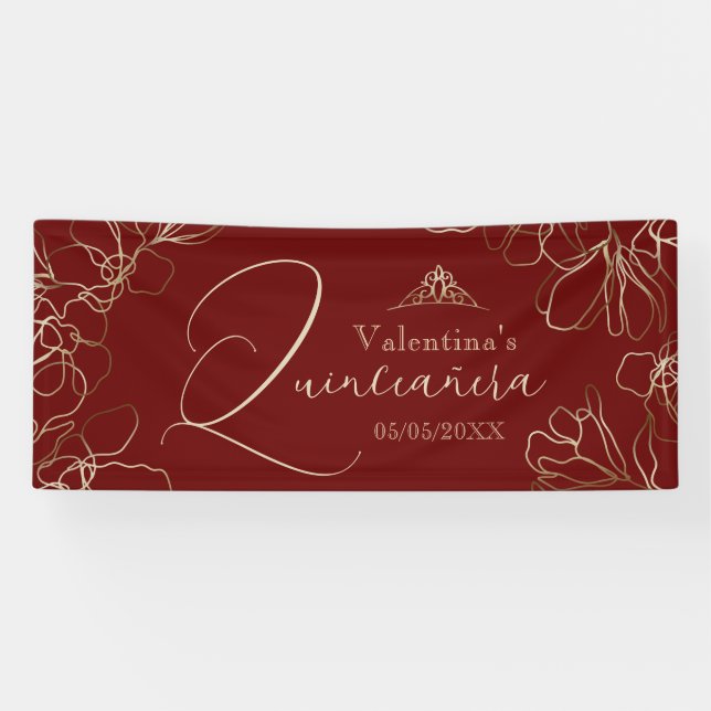 Burgundy Red Quinceañera Banner (Horizontal)