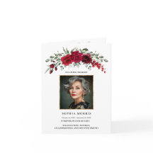 Burgundy Red Roses Funeral Folded Thank You Card