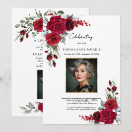 Burgundy Red Roses Funeral Invitation Einladung