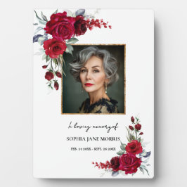 Burgundy Red Roses Memorial Photo Plaque Fotoplatte