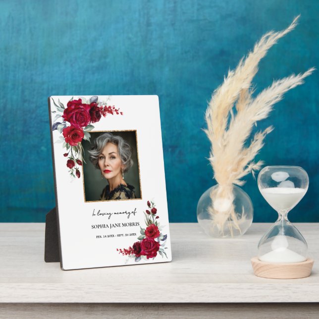 Burgundy Red Roses Memorial Photo Plaque Fotoplatte (Seite)