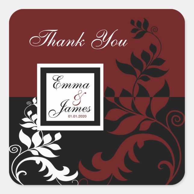 Burgundy Red Schwarz-weiß Wedding Stickers (Vorderseite)