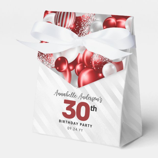 Burgundy Red Silver Balloon Glitzer Gunst Birthday Geschenkschachtel (Vorderseite)