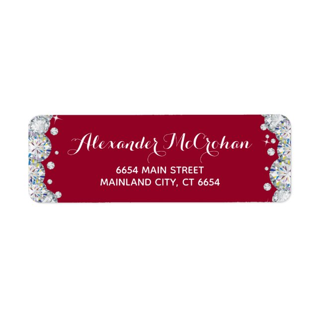 Burgundy Red Silver Diamond Glitzer Rücksendeadres (Vorne)