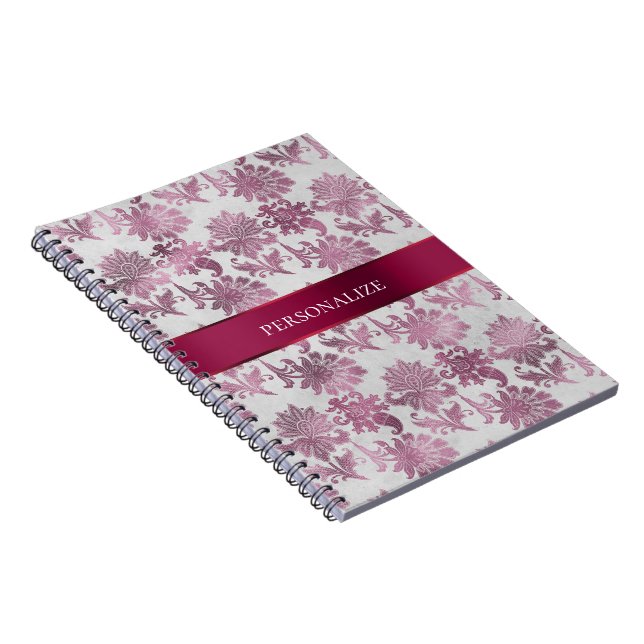 Burgundy Red Silver Floral Notizblock (Rechte Seite)