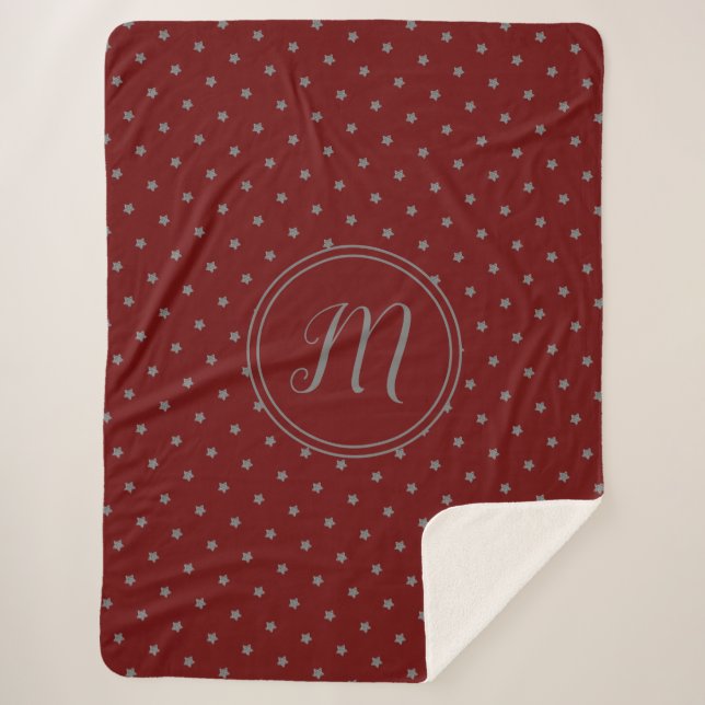 Burgundy Red Stars Muster Elegantes Mit Monogramm Sherpadecke (Vorderseite)