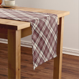 Burgundy Red und Tan Madras Kariertes Muster Kurzer Tischläufer