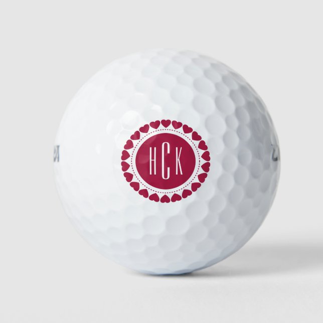 Burgundy Red Valentines Herz Circle Golfball (Vorderseite)