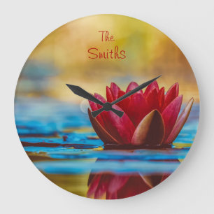 Burgundy Red Water Lily *personalize* Große Wanduhr