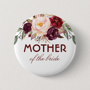 Burgundy Red Watercolor Blume Elegante Hochzeit Button