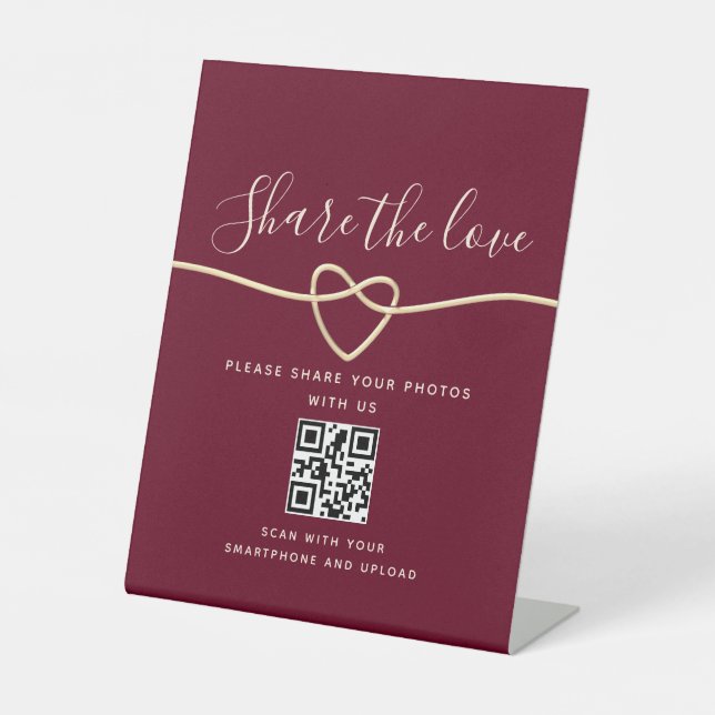 Burgundy Red Wedding QR Code Pedestal Sign Sockelschild (Vorderseite)