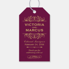Burgundy Red Wedding Wine Bottle Monogram Geschenkanhänger