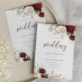 Burgundy Red & White Blume Elegante Hochzeit Einladung