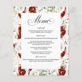 Burgundy Red White Floral Elegant Wedding Menu Flyer