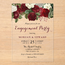 Burgundy Red White Floral Engagement Party Acryleinladungen
