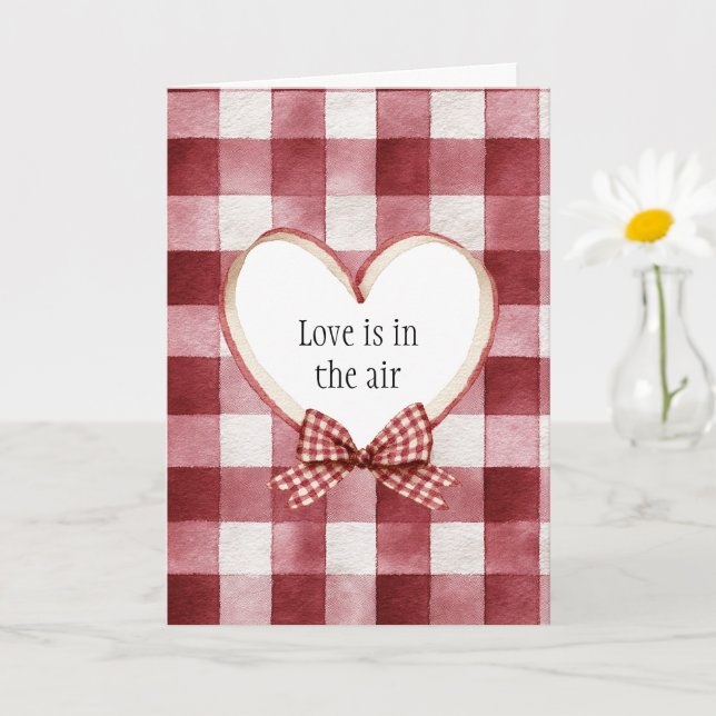 Burgundy Red White Heart Ribbon Valentine's Day Karte (Kleine Pflanze)