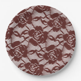 Burgundy Red White Lace Floral Pappteller
