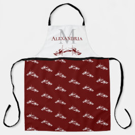 Burgundy Red White Monogram Name Lobster Muster Schürze