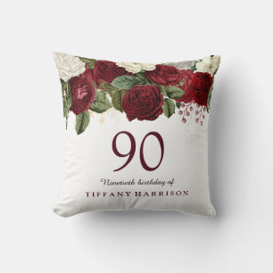 Burgundy Red White Rose 90. Geburtstagsgeschenk Kissen
