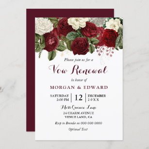 Burgundy Red White Roses Vow Renewal Jahrestag Einladung