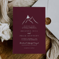 Burgundy Red White Silhouette Mountain Wedding