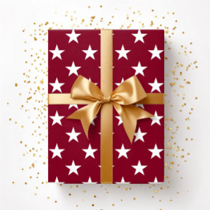 Burgundy Red White Stars Weihnachten Geschenkpapier