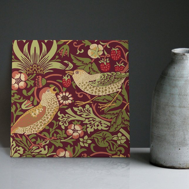 Burgundy Red William Morris Strawberry Thief Fliese (Von Creator hochgeladen)