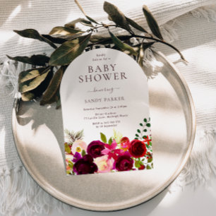 Burgundy Red Wine Boho Floral Baby Dusche Einladung