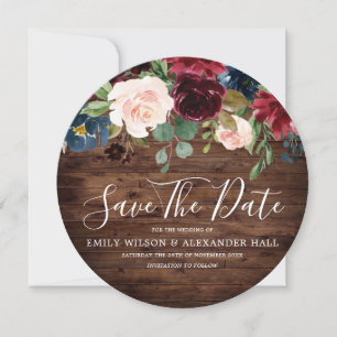 Burgundy Red Wine Rustic Wood Wedding Save The Date