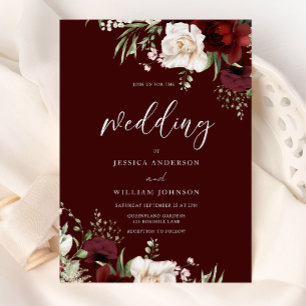 Burgundy Red Wine White Floral Wedding Einladung