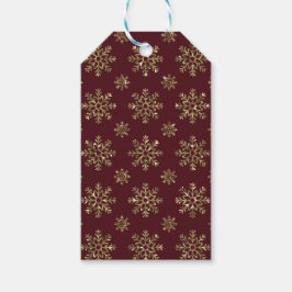 BURGUNDY RED WITH GOLD GLITTER LOOK SNOWFLAKES GESCHENKANHÄNGER