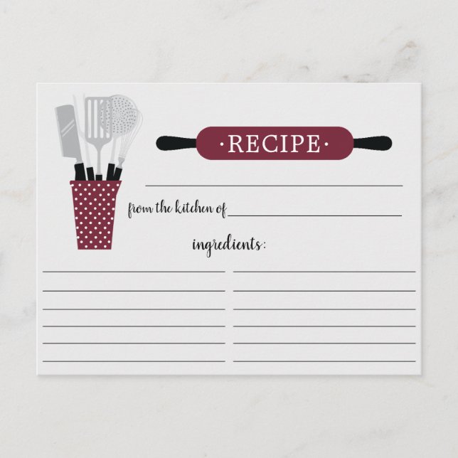 Burgundy Rolling Button Kitchen Tools Rezept Card Postkarte (Vorderseite)