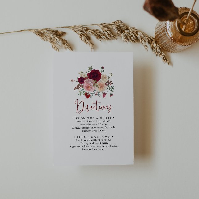 Burgundy Rosa Blush Bloral Wedding Route Begleitkarte (Von Creator hochgeladen)