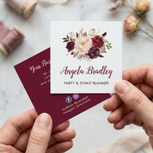 Burgundy Rosa Floral Rustikaler Chic Persönlich Quadratische Visitenkarte