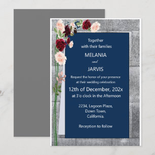 Burgundy Rosa Forest Green Navy Blush Wedding Einladung