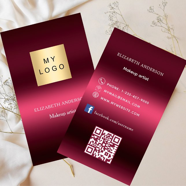 Burgundy rosa Logo Qr Code Facebook Premium Visitenkarte (Von Creator hochgeladen)
