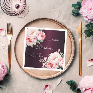 Burgundy rosa Rosenflorchen Eleganter Geburtstag Serviette