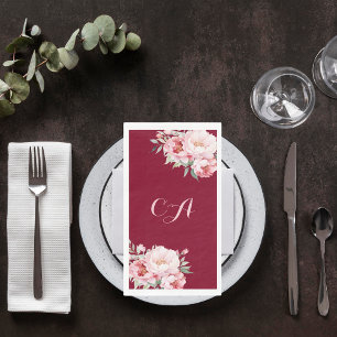 Burgundy rosa Roses Florals Monogramm Geburtstag Serviette