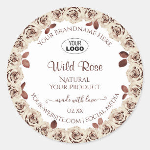 Burgundy-Rose auf White Product Labels mit Logo Runder Aufkleber