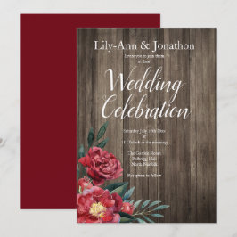 Burgundy Rose Barn Wood Rustic Wedding Einladung