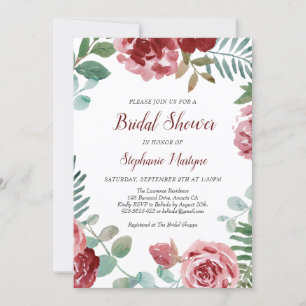 Burgundy Rose Botanisches Brautparty Einladung