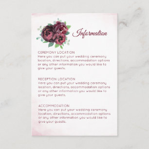 Burgundy Rose Bouquet - Informationskarten für Hoc Begleitkarte