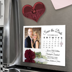 Burgundy Rose Calendar Foto Speichern Sie das Date Magneteinladung