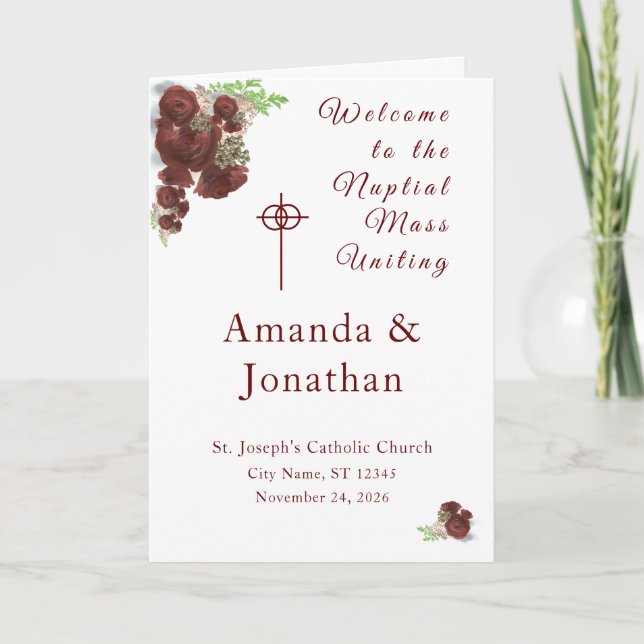 Burgundy Rose-Corsage Nuptial Mass mit Foto Programm (Vorderseite)
