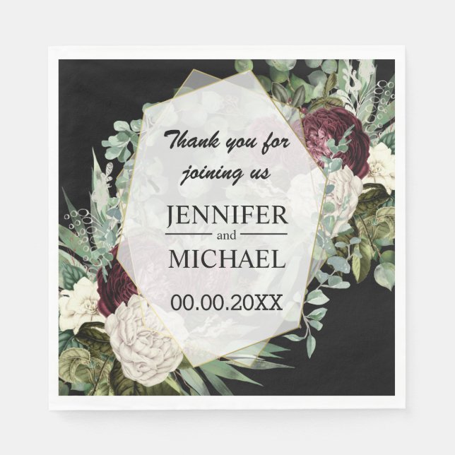 Burgundy Rose Dunkelmoody Vintage Blumenhochzeit Serviette (Vorderseite)