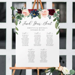 Burgundy Rose Floral Finden Sie Ihre Sitzplakette Poster