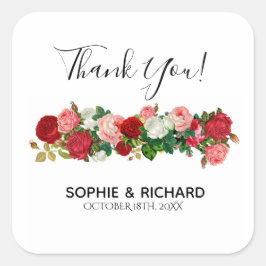 BURGUNDY ROSE FLORAL GARLAND BLUME DANKE QUADRATISCHER AUFKLEBER