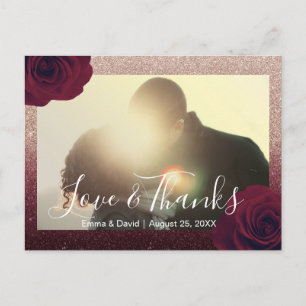 Burgundy Rose Floral Wedding Foto Vielen Dank Postkarte