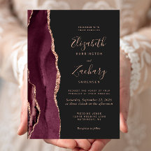 Burgundy Rose Gold Agate Dark Wedding Einladung